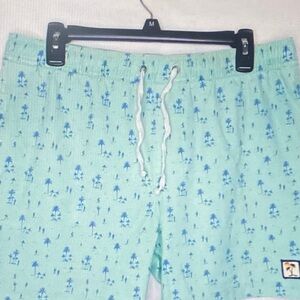 Marine Layer Mint Swim Trunks with Blue Palm Design